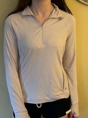 Light Beige 1/4 Zip Long Sleeve Pullover